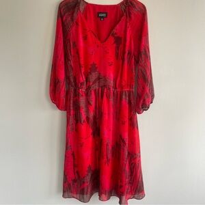 Adrianna Papell Women's Drawstring Waist Red Abstract Midi Dress Size 12